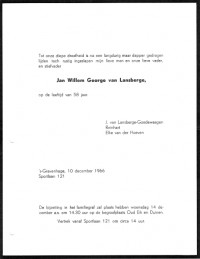 Overlijdensbericht Jan Willem George van Lansberge (1908-1967)